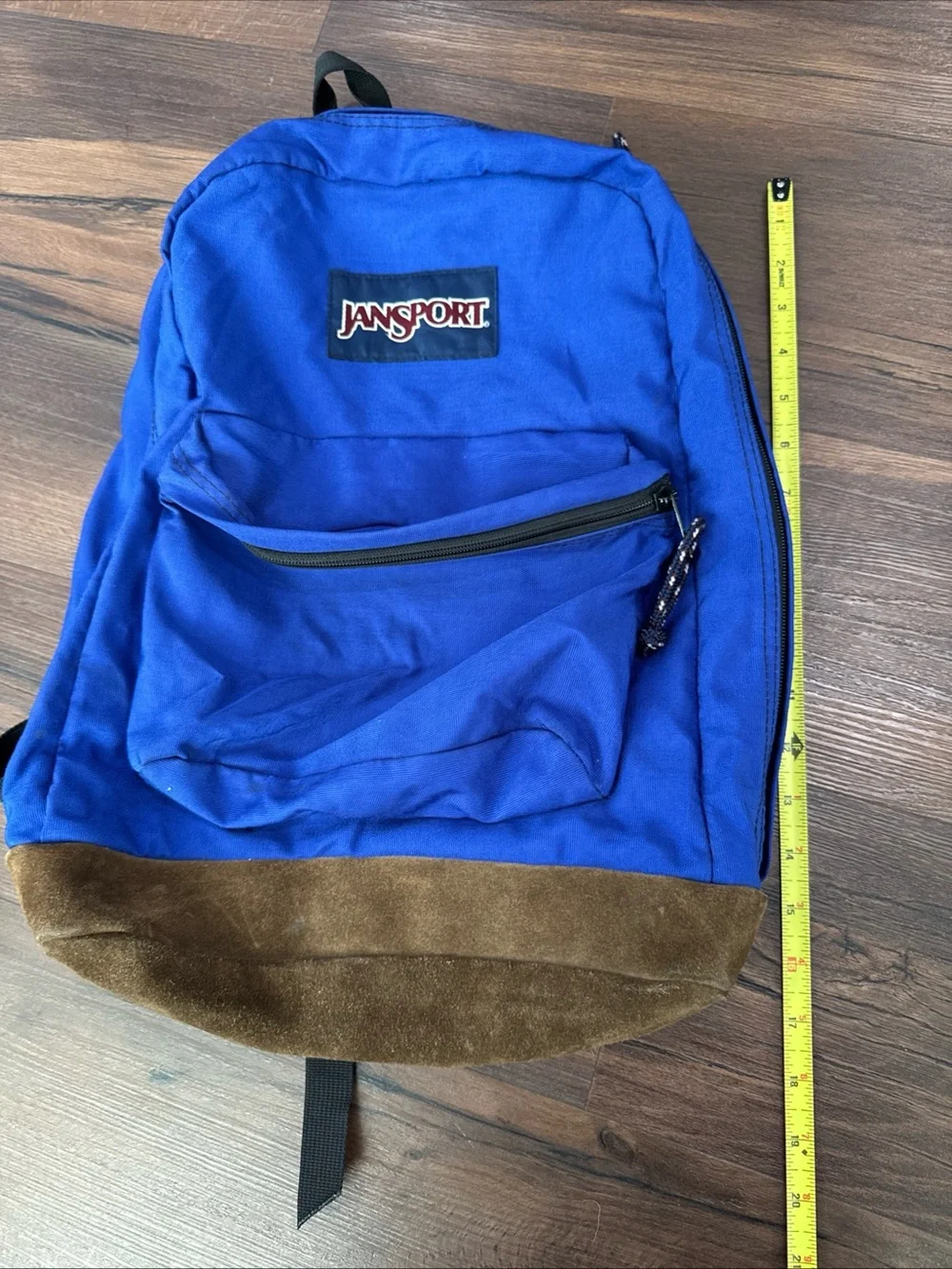 Vintage Jansport Backpack Suede Leather Bottom Retro 90’s Book Bag Blue